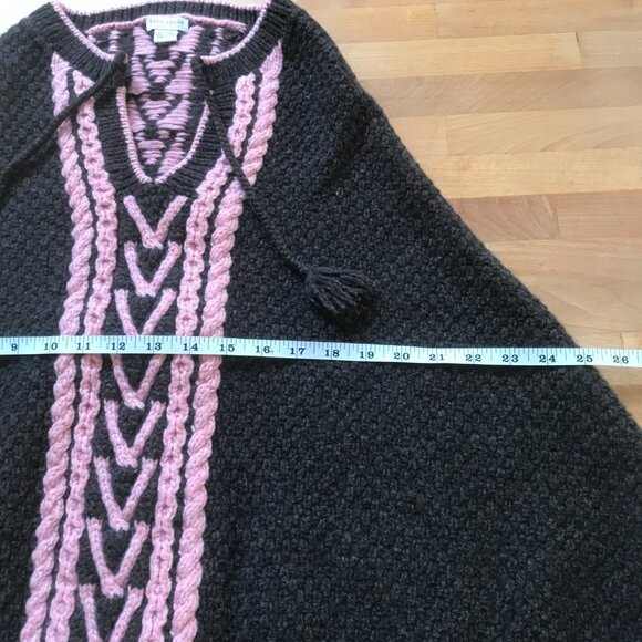 Kate Spade 100% Wool Poncho Cable Knit Brown & Pink with Tassels - Picture 9 of 11